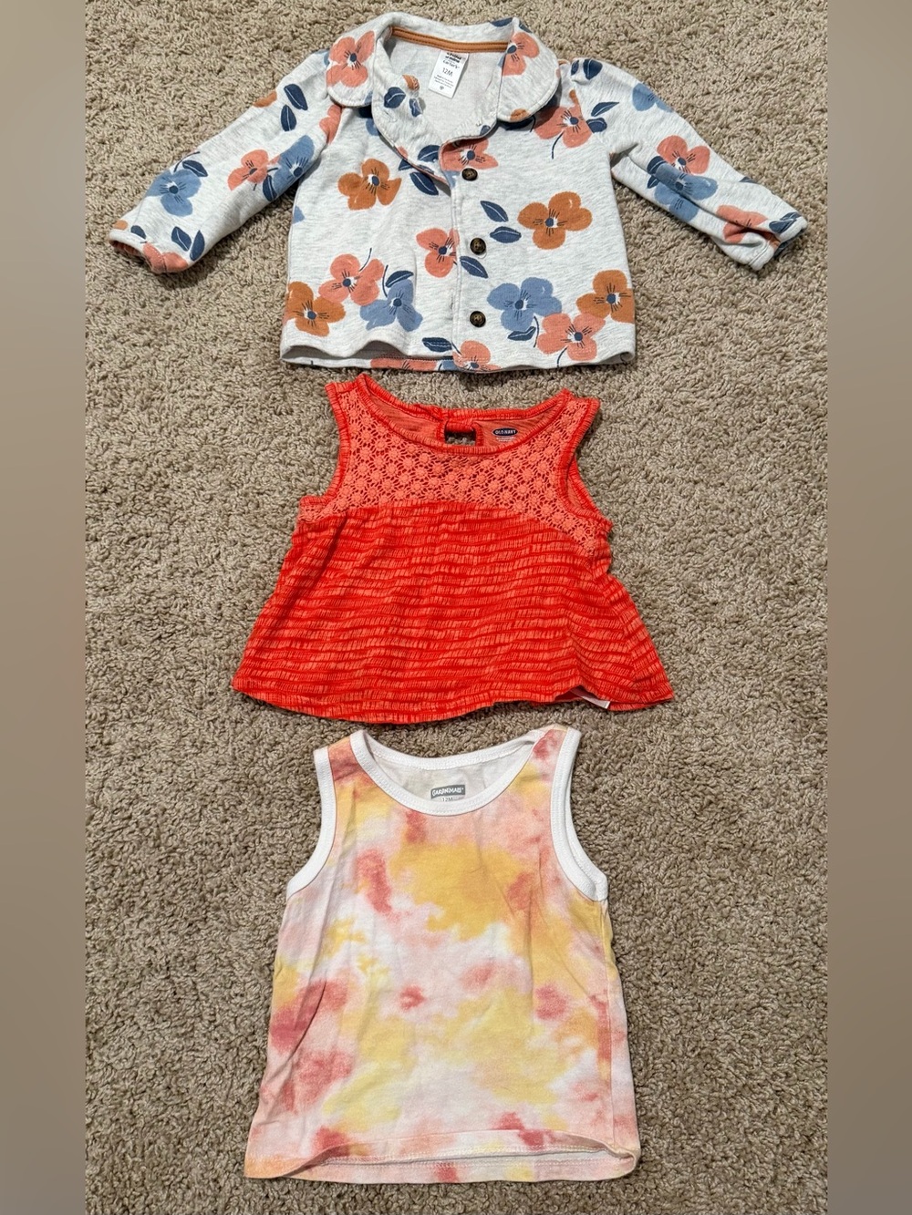Child of Mine Old Navy Baby Girl 12M 3pc Cotton Floral Tie-Dye Tops